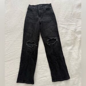 Fashion Nova Black Ripped Wide Leg Jeans